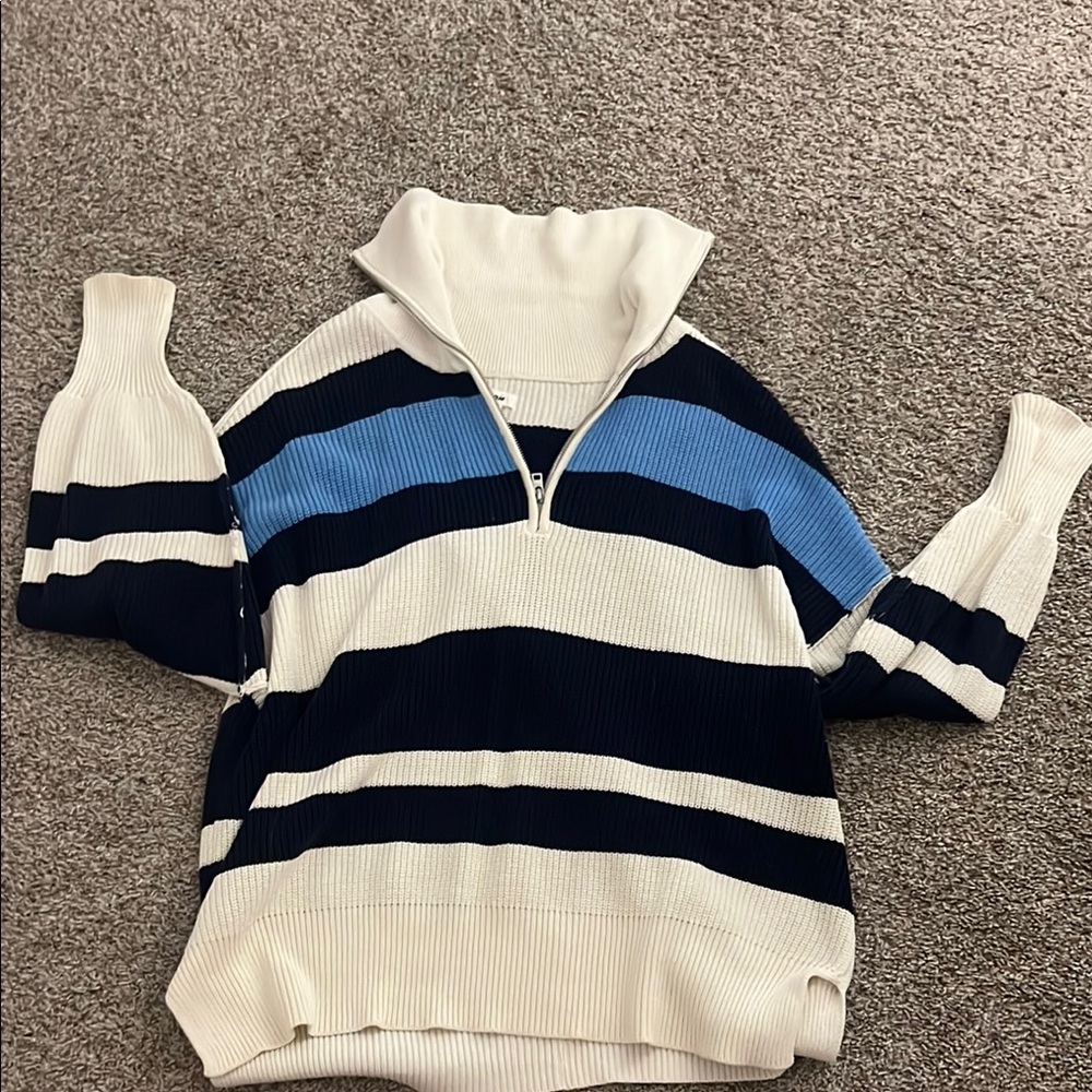 Aerie Blue and White Quarter Zip Sweater